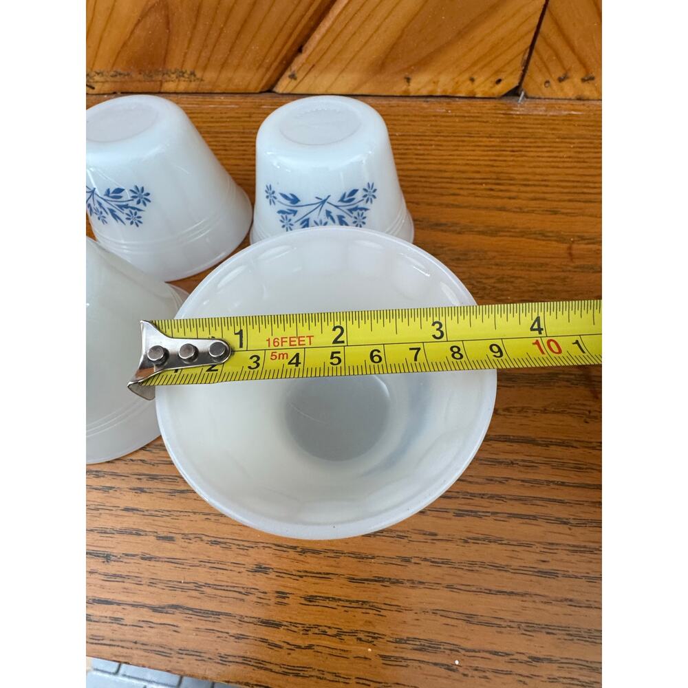 VTG Dynaware Milk Glass Blue Flower Custard Cups Set of 4 Ramekins Cornflower - Picture 6 of 12
